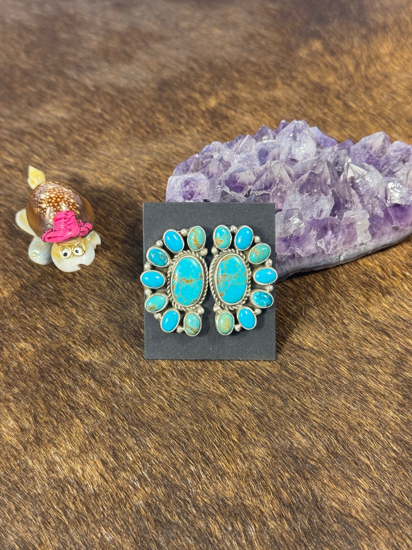Kingman Turquoise Half Cluster Earring