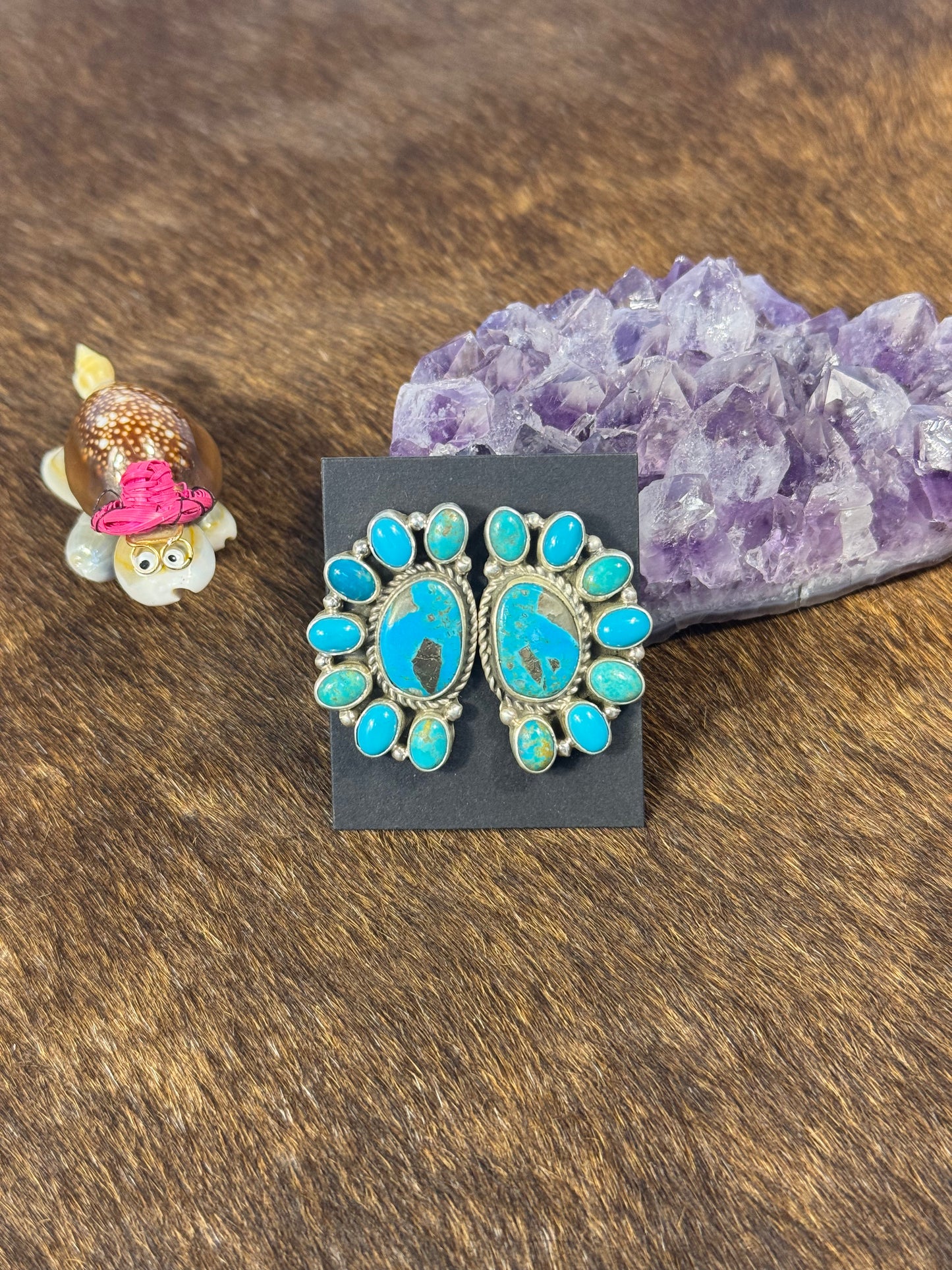 Kingman Turquoise Half Cluster Earring