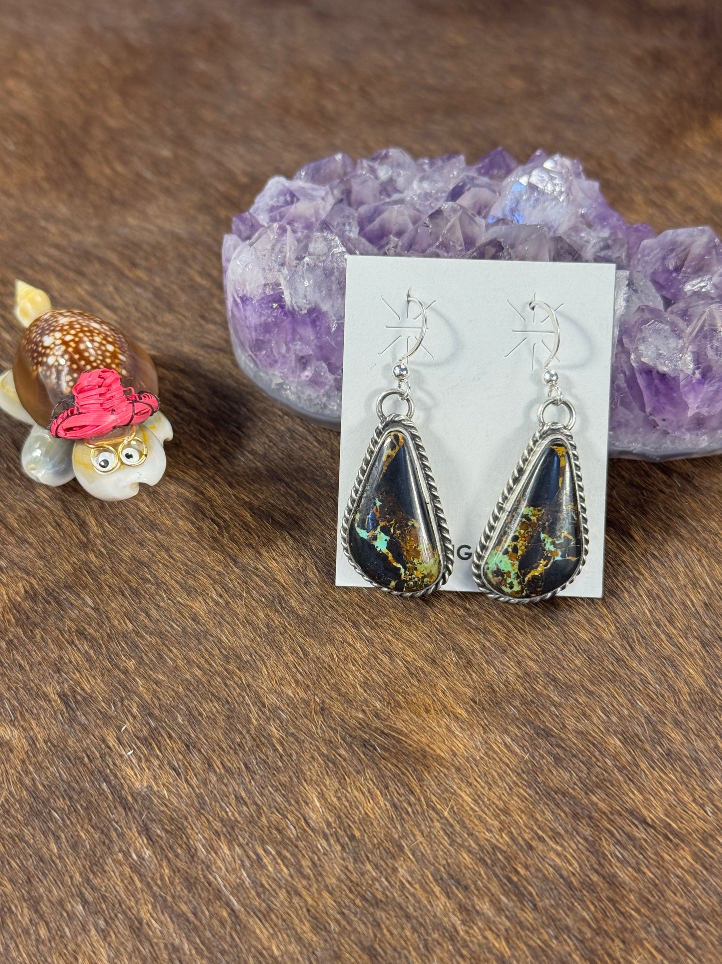 Black Jack Oval Dangle Earring