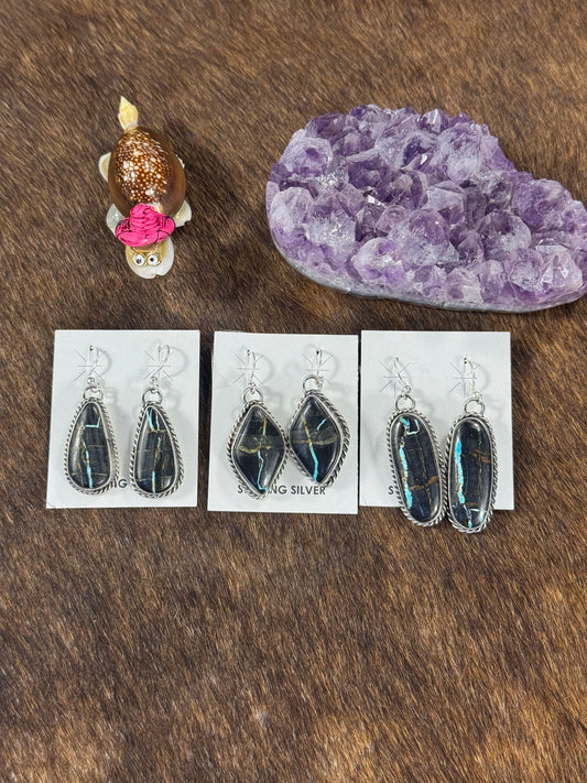 Black Jack Oval Dangle Earring