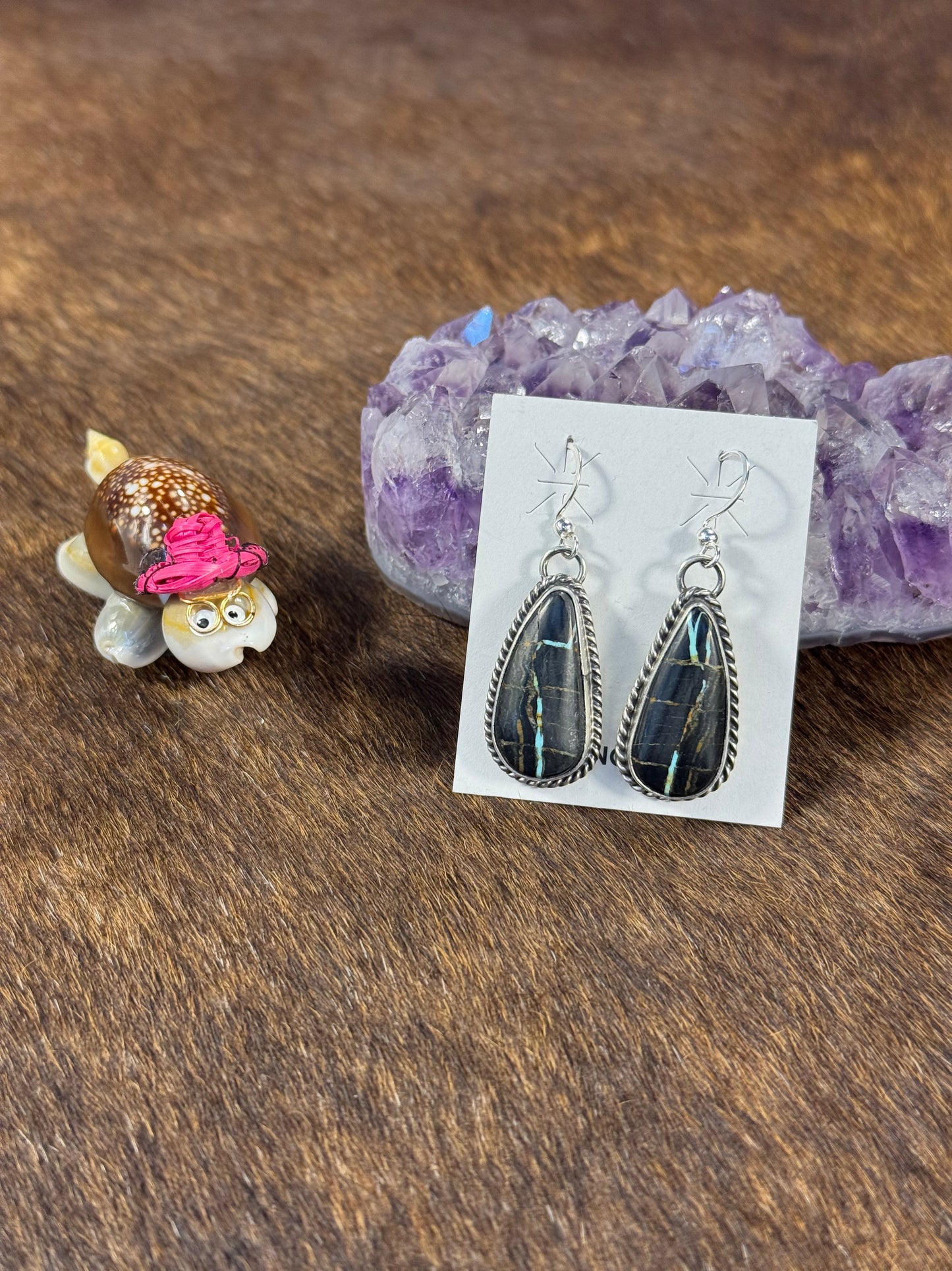 Black Jack Oval Dangle Earring