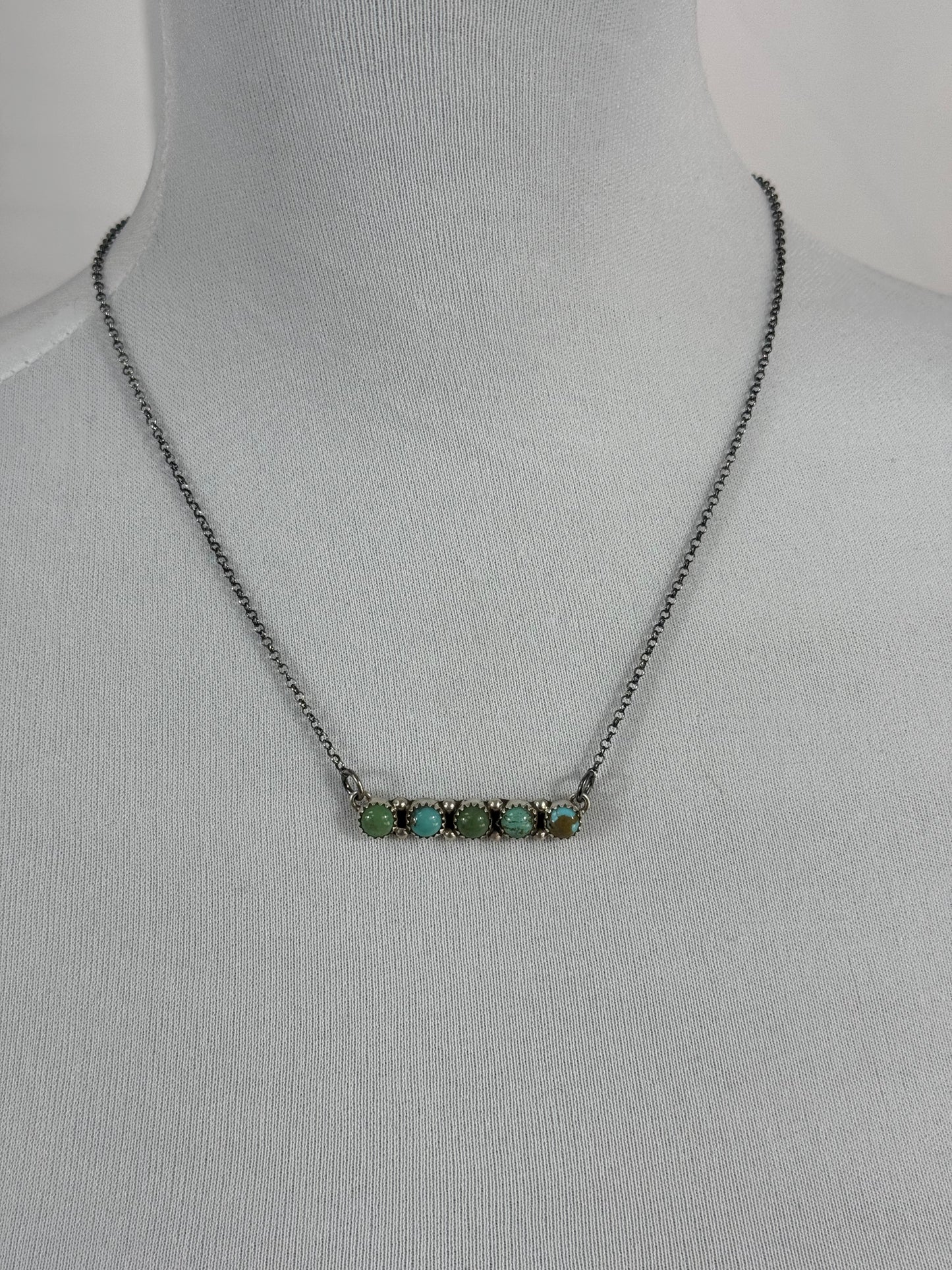 Kingman Turquoise 5 Stone Bar Necklace