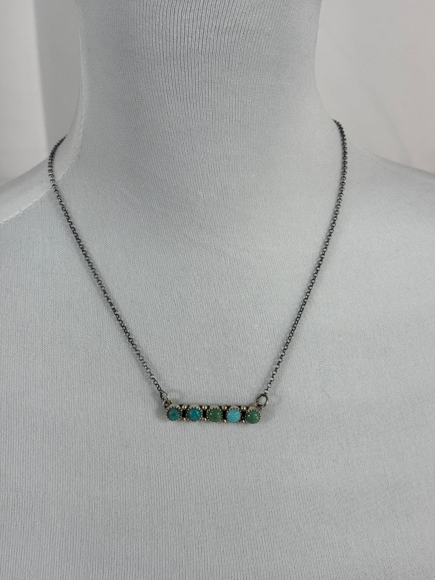 Kingman Turquoise 5 Stone Bar Necklace