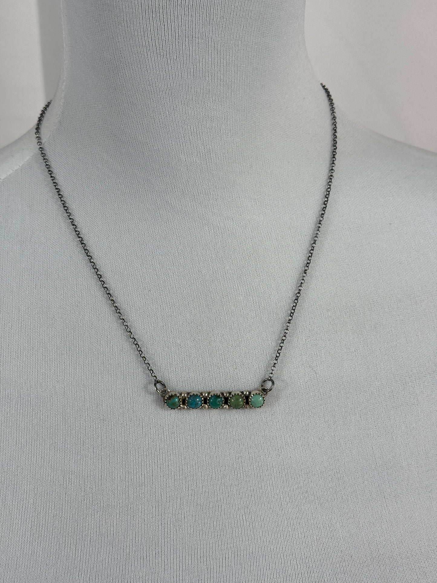 Kingman Turquoise 5 Stone Bar Necklace