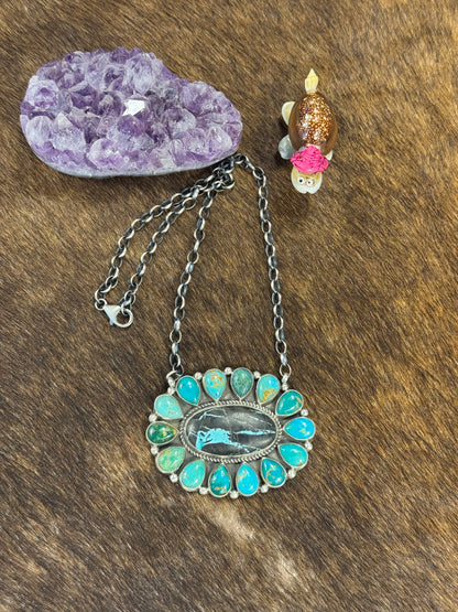 Kingman Turquoise and Black Jack Cluster Pendant