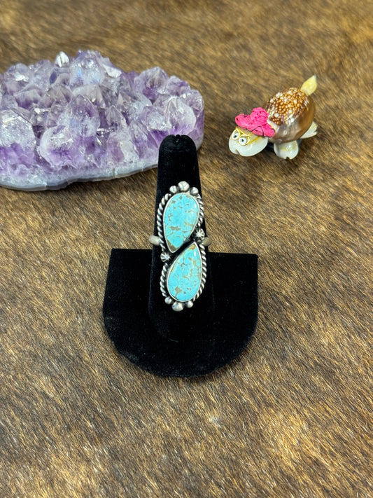#8 Turquoise Two Stone Teardrop Ring