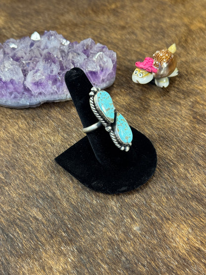 #8 Turquoise Two Stone Teardrop Ring