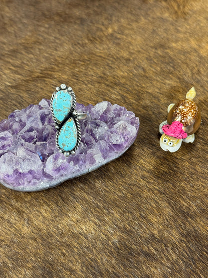 #8 Turquoise Two Stone Teardrop Ring