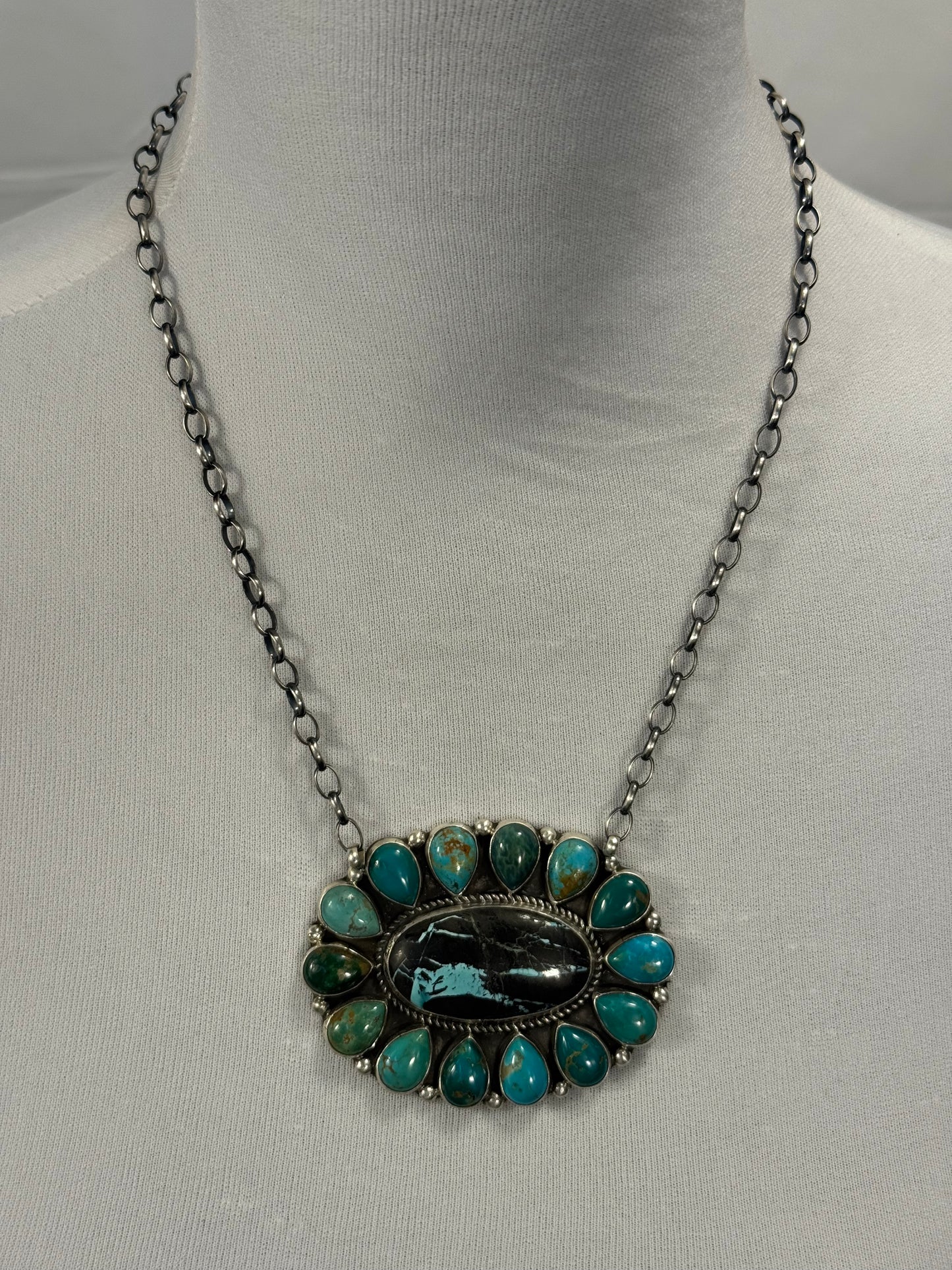 Kingman Turquoise and Black Jack Cluster Pendant