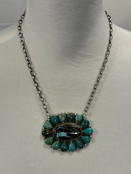 Kingman Turquoise and Black Jack Cluster Pendant