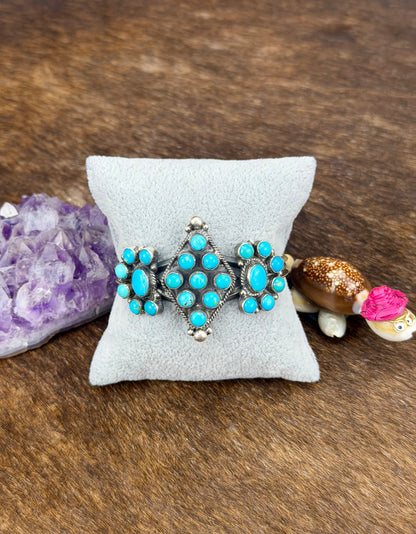 Kingman Turquoise Sterling Silver Diamond Cluster Cuff