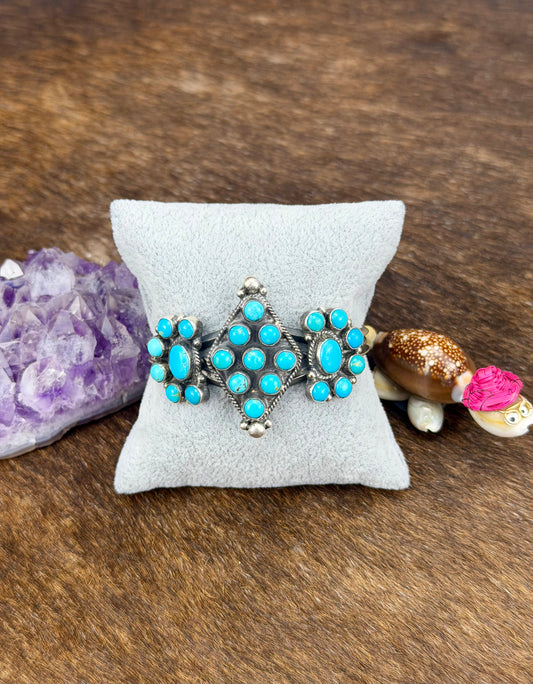 Kingman Turquoise Sterling Silver Diamond Cluster Cuff
