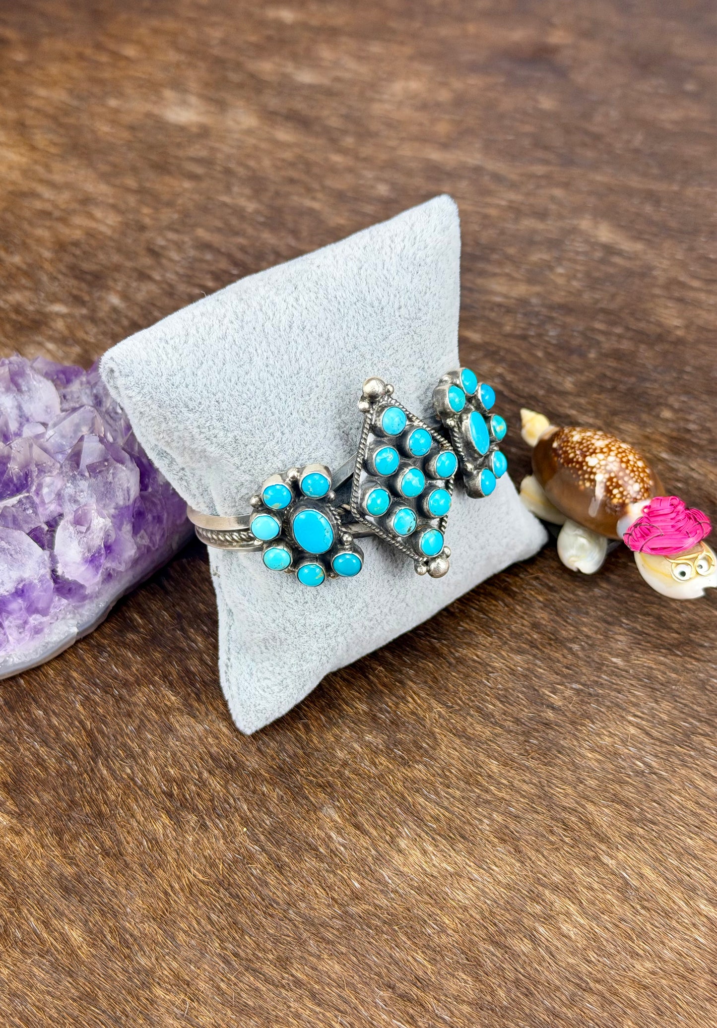 Kingman Turquoise Sterling Silver Diamond Cluster Cuff