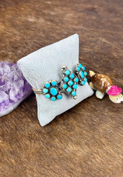 Kingman Turquoise Sterling Silver Diamond Cluster Cuff