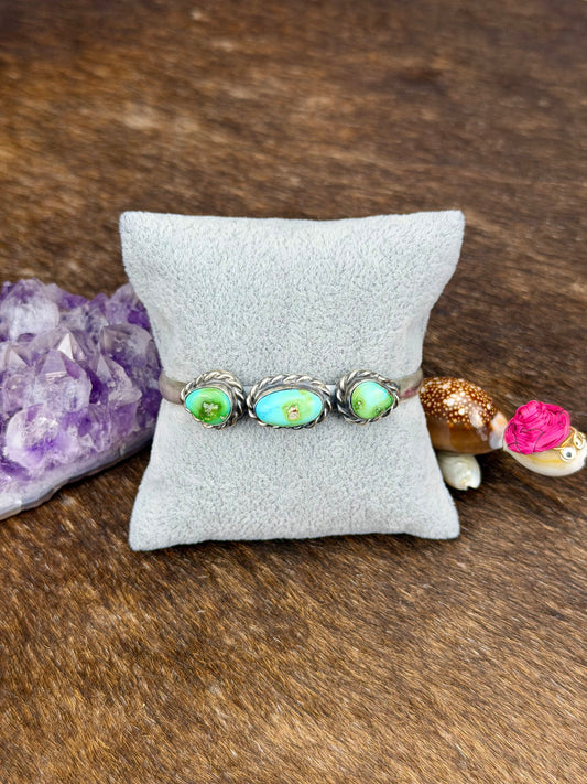 Sonoran Gold Turquoise Sterling Silver Three Stone Cuff