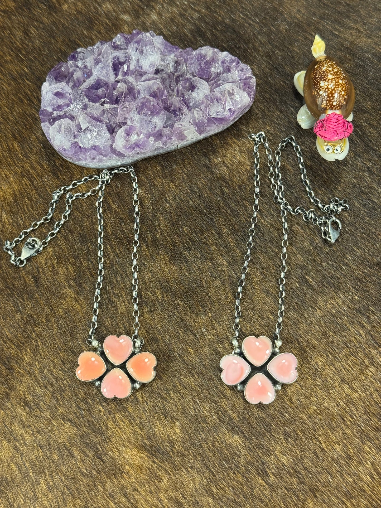 Pink Conch 4 Heart Clover Necklace