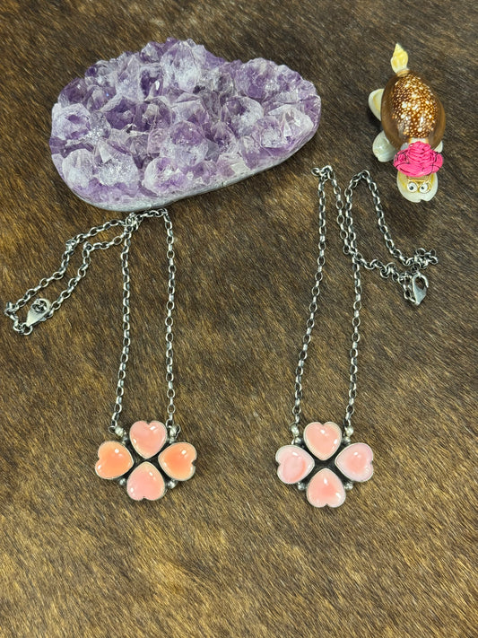 Pink Conch 4 Heart Clover Necklace