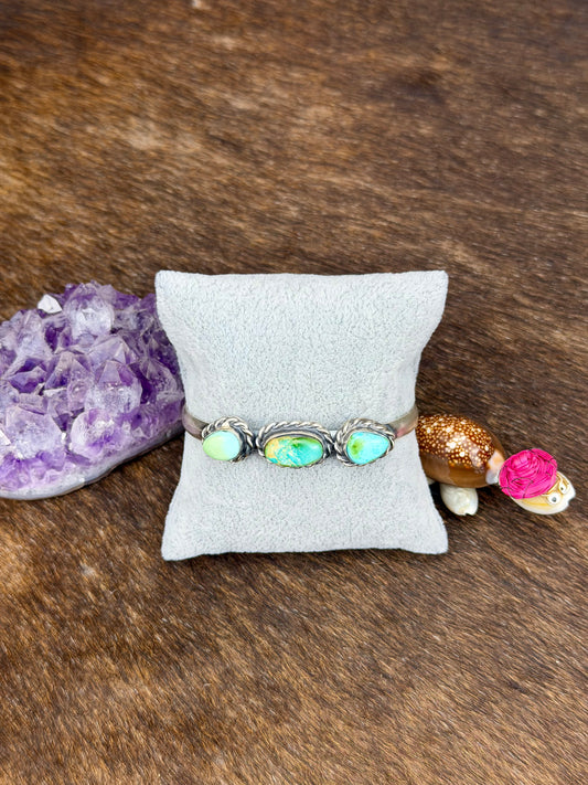 Sonoran Gold Turquoise Sterling Silver Three Stone Cuff