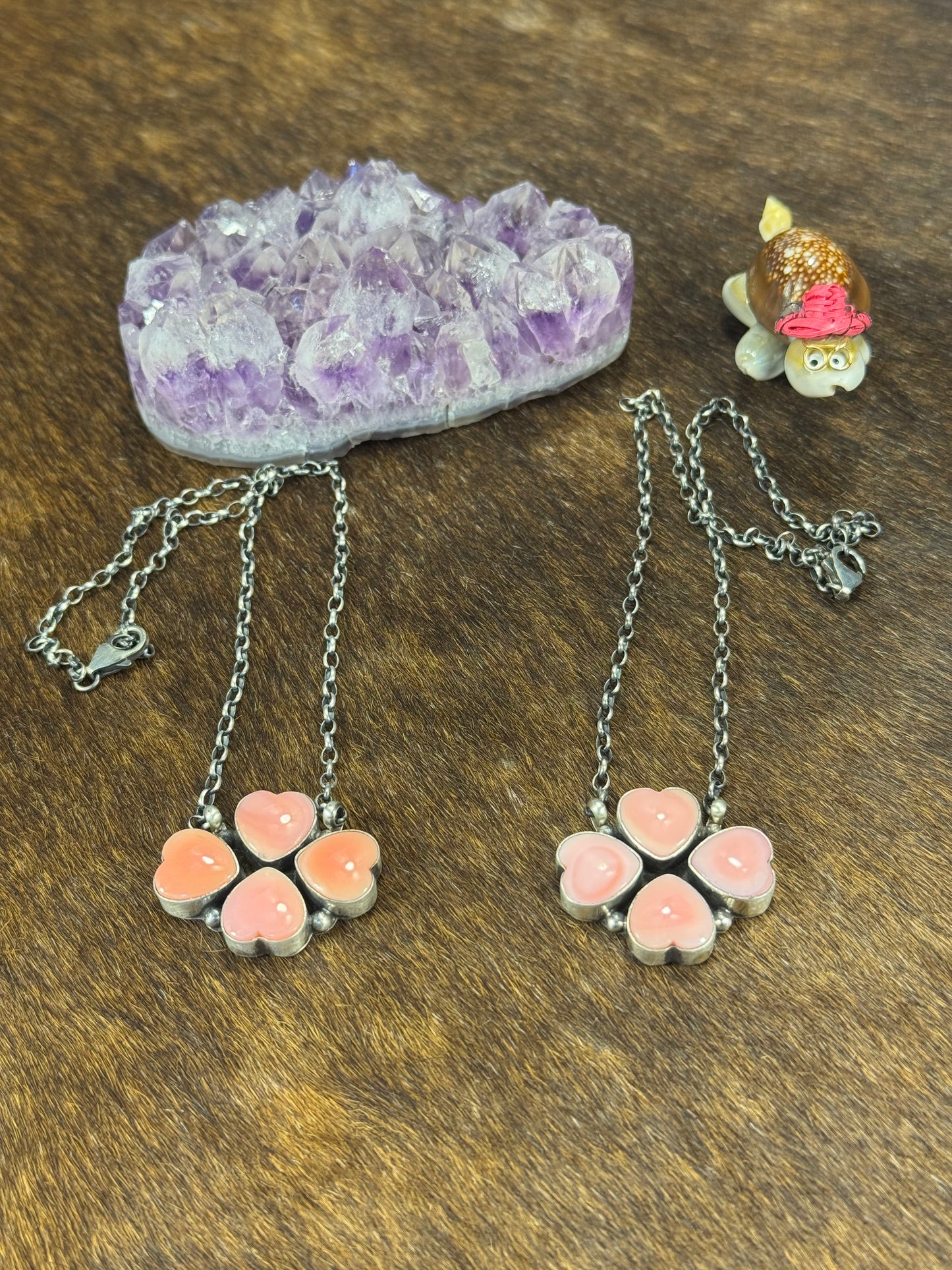 Pink Conch 4 Heart Clover Necklace