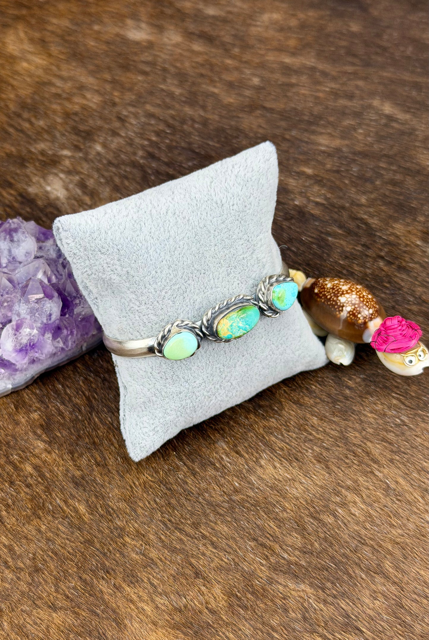 Sonoran Gold Turquoise Sterling Silver Three Stone Cuff