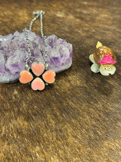 Pink Conch 4 Heart Clover Necklace