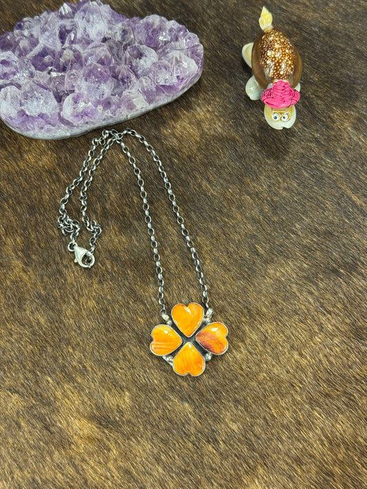 Pink Conch 4 Heart Clover Necklace