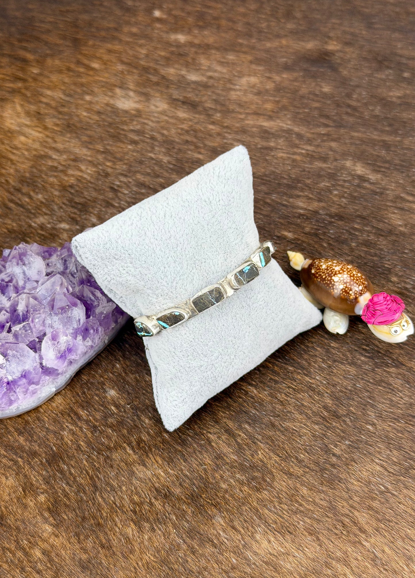 Blackjack Turquoise Sterling Silver Three Stone Cuff