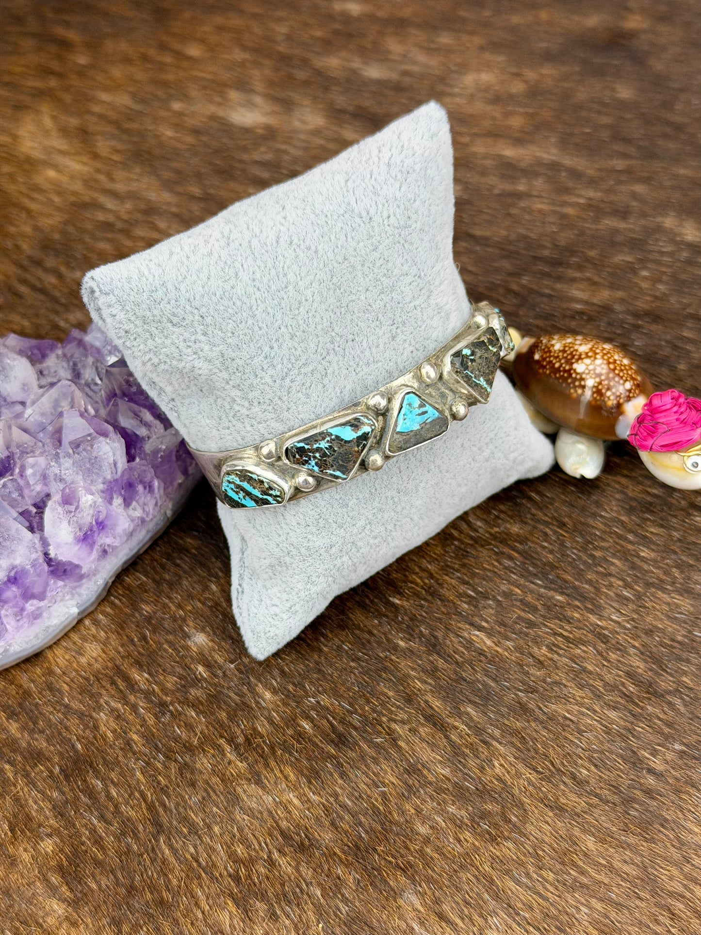 Blackjack Turquoise Sterling Silver Five Stone Cuff
