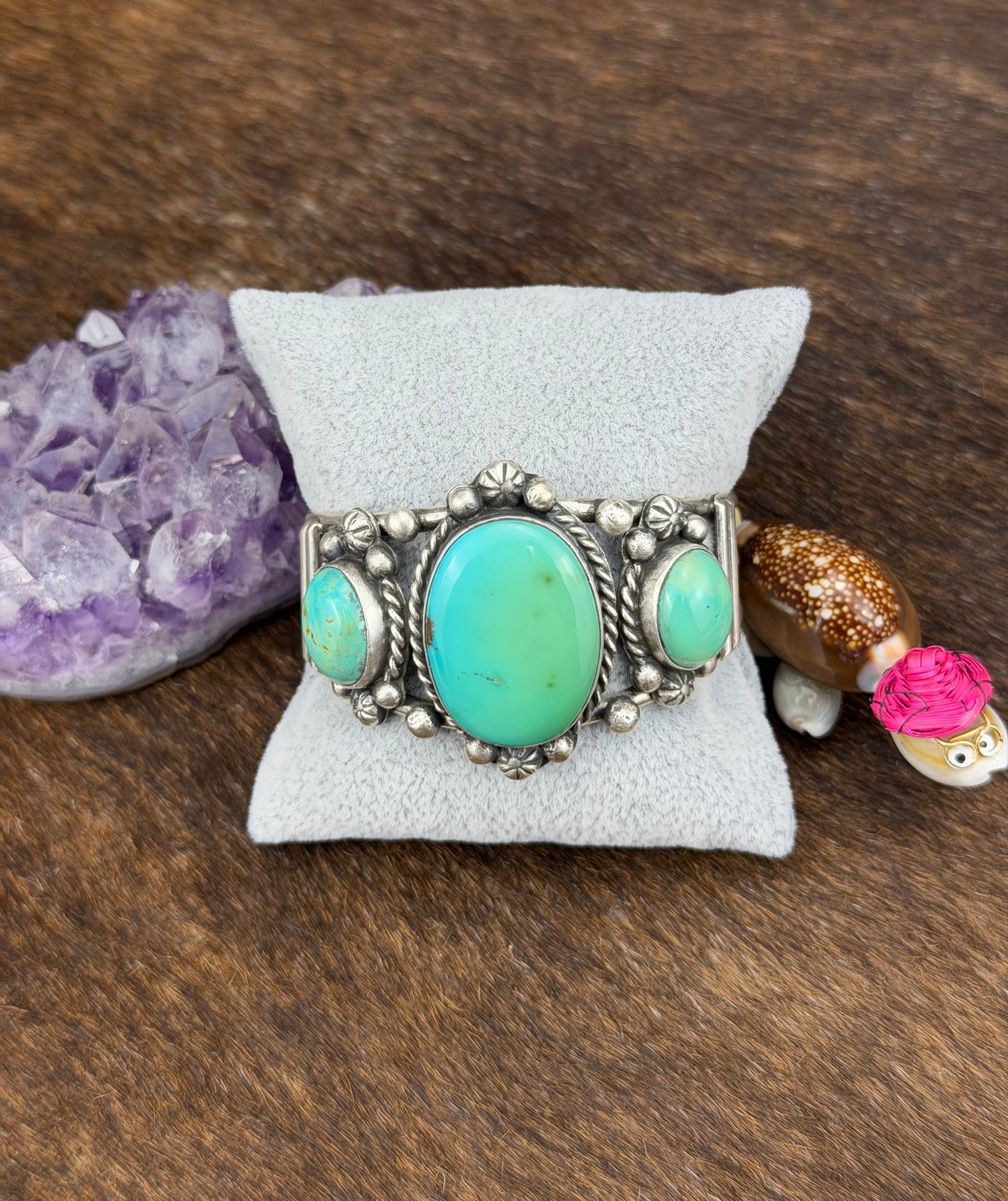 Kingman Turquoise Sterling Silver Three Stone Cuff