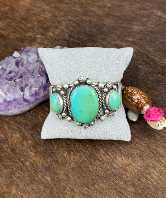 Kingman Turquoise Sterling Silver Three Stone Cuff
