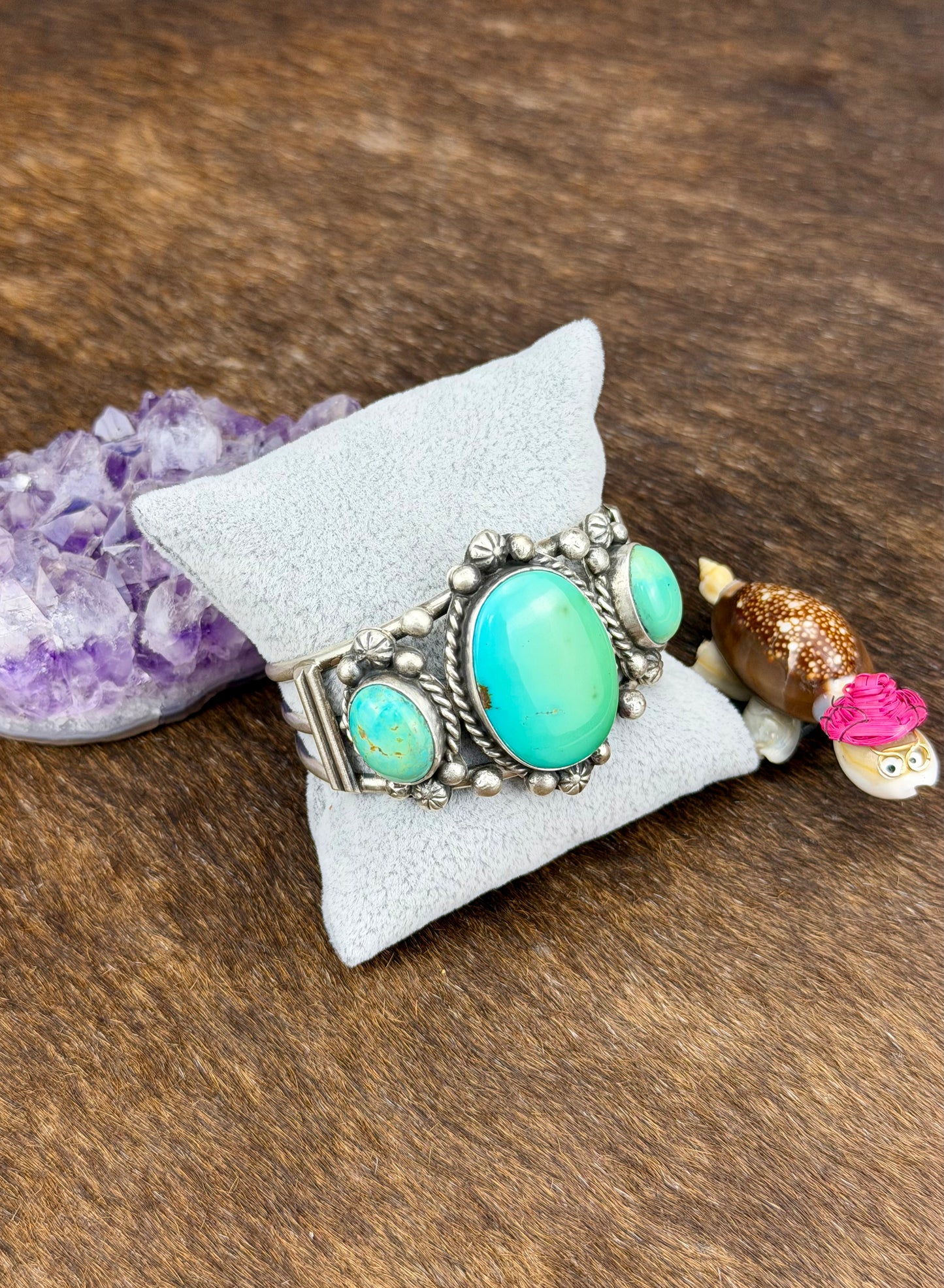 Kingman Turquoise Sterling Silver Three Stone Cuff