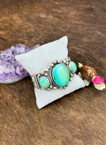 Kingman Turquoise Sterling Silver Three Stone Cuff
