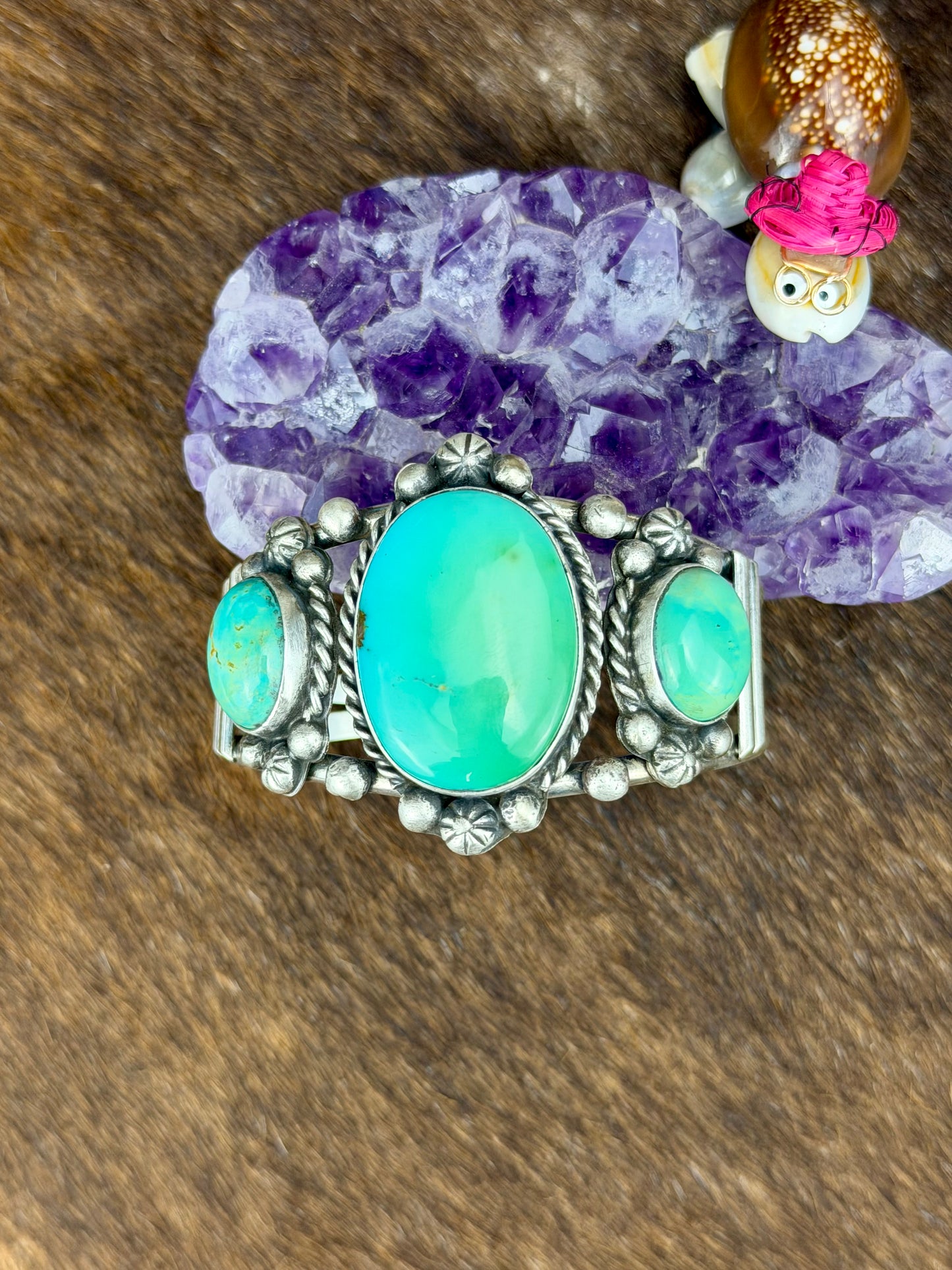 Kingman Turquoise Sterling Silver Three Stone Cuff