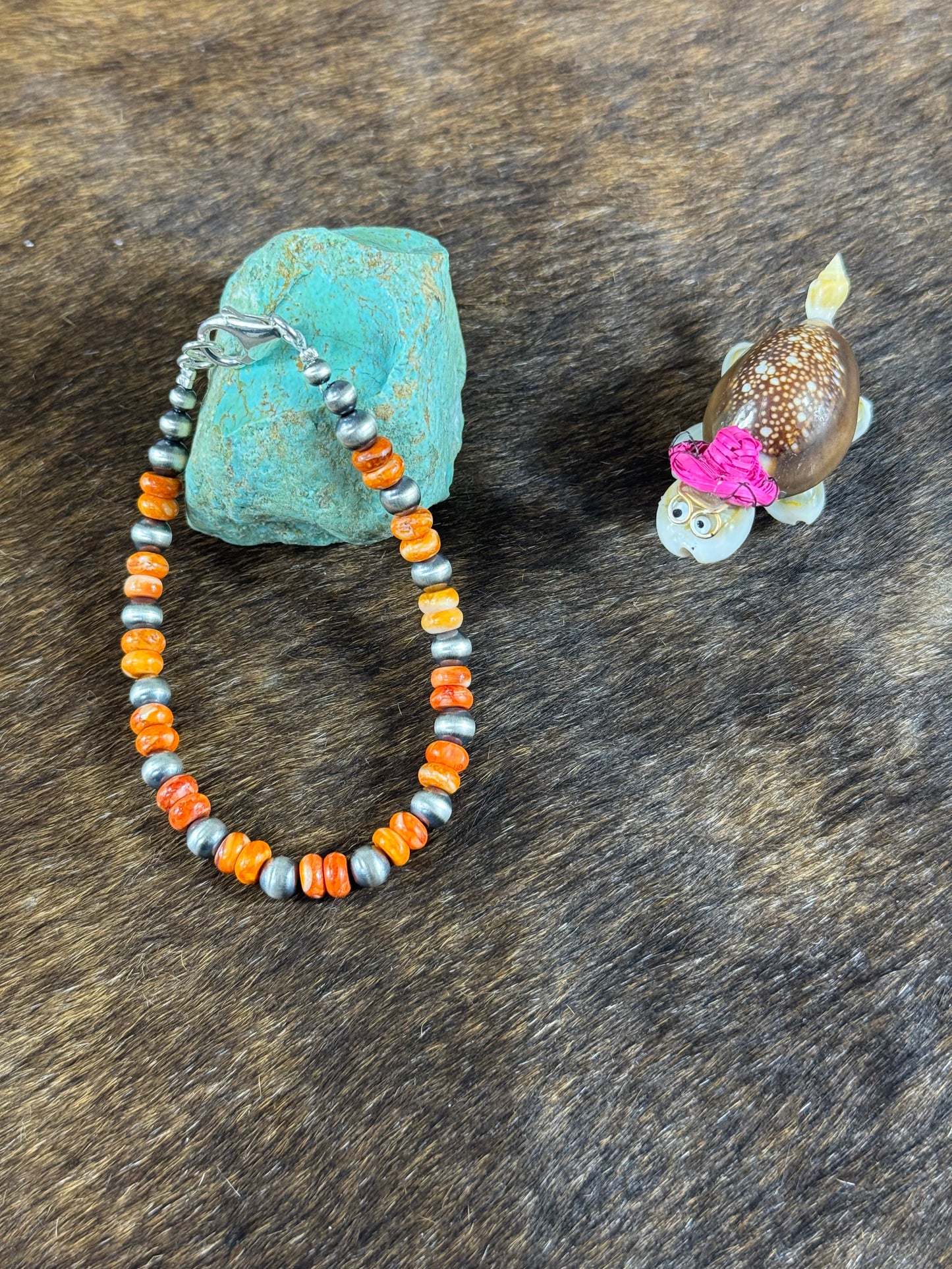 Navajo Style Pearls and Three Stone Bracelet