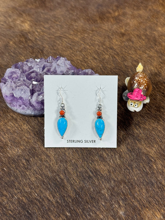 Kingman Turquoise and Coral Desert Sky Earring