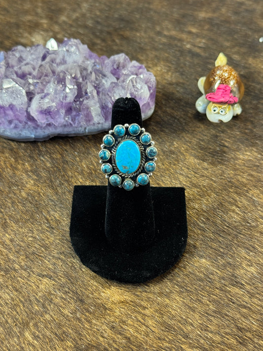 Kingman Turquoise Cluster Stamp Ring