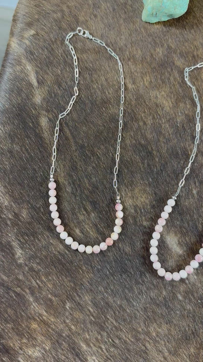 Pink Conch and Sterling Silver Chain Necklace