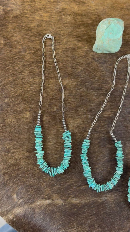 BLUE Kingman Turquoise Nugget and Sterling Silver Chain Necklace